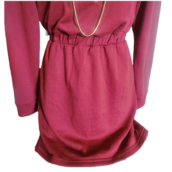 Bershka Colorblock Retro Pullover Sweatshirt Dress in XS Marroon, Cream & Orange - Picture 4 of 6